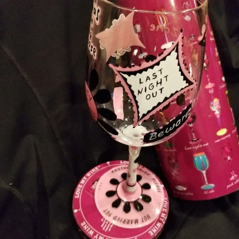 Lolita Handpainted Bachelorette Wine Glass Last Night Out Bride 15 oz New
